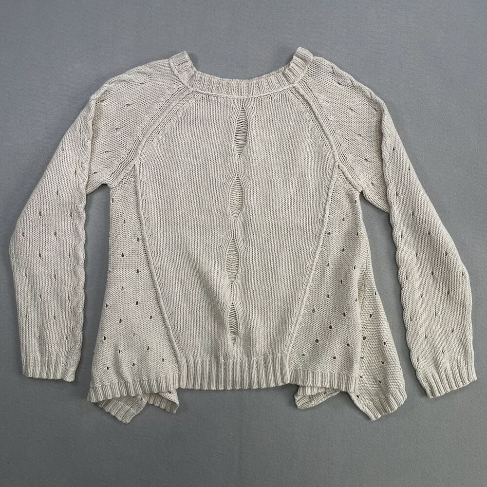 Indigenous Cream Cable Knit Sweater Open Back Cotton Silk Boho Women's S